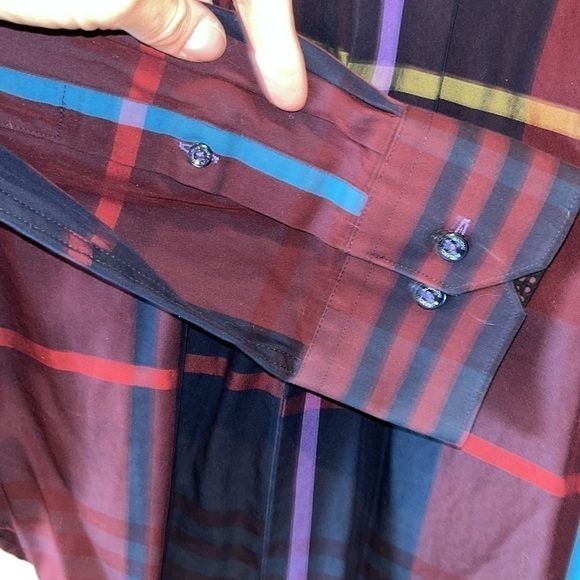 Beautiful windowpane plaid cotton shaped fit button down men shirt bugatchi  XL - Picture 8 of 9